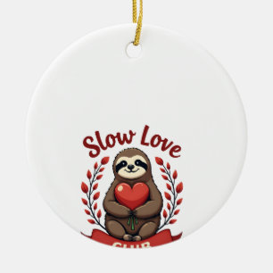 Vintage Sloth Valentine Cute Heart Hands Art 2 Ceramic Tree Decoration