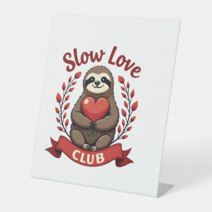 Vintage Sloth Valentine Cute Heart Hands Art 2 Pedestal Sign