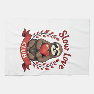 Vintage Sloth Valentine Cute Heart Hands Art 2 Tea Towel