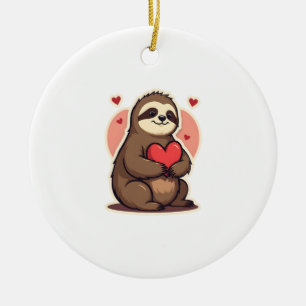 Vintage Sloth Valentine Cute Retro Love Design 2 Ceramic Tree Decoration