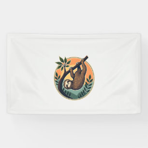 Vintage Sloth Vector Retro Wildlife Badge 2 Banner