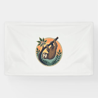 Vintage Sloth Vector Retro Wildlife Badge 2 Banner