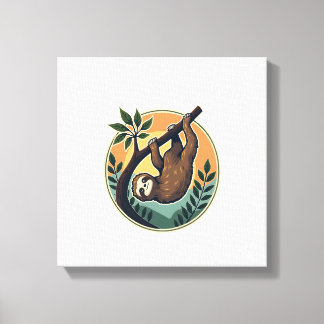 Vintage Sloth Vector Retro Wildlife Badge 2 Canvas Print