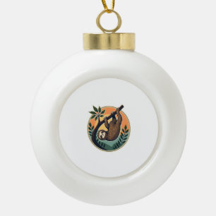 Vintage Sloth Vector Retro Wildlife Badge 2 Ceramic Ball Christmas Ornament