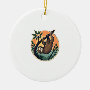 Vintage Sloth Vector Retro Wildlife Badge 2 Ceramic Tree Decoration