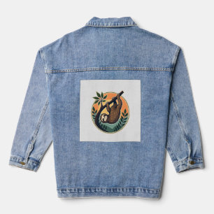 Vintage Sloth Vector Retro Wildlife Badge 2 Denim Jacket