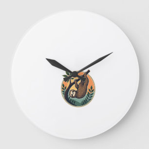 Vintage Sloth Vector Retro Wildlife Badge 2 Large Clock