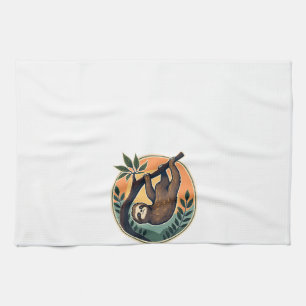 Vintage Sloth Vector Retro Wildlife Badge 2 Tea Towel