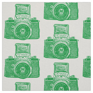 Vintage SLR Camera - Grass Green on White Fabric