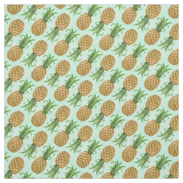 Vintage Small Tropical Hawaiian Pineapple Mint Fabric (Swatch)