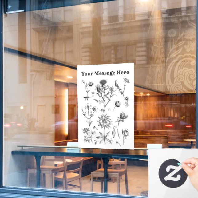 Vintage Small Wild Flower Black Simple Line (Cafe Window)