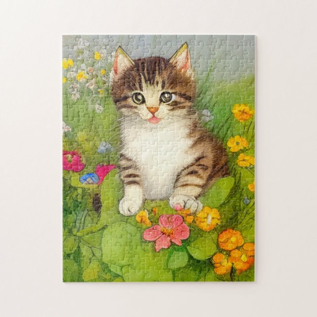 Vintage Smiling Cat Illustration Jigsaw Puzzle (Vertical)