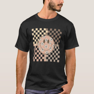 Vintage Smiling Face Daisy Flower Checked For Girl T-Shirt