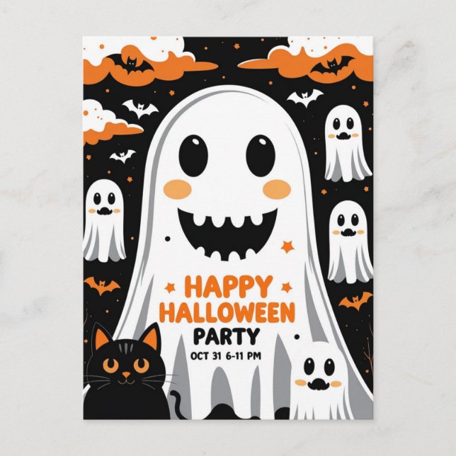 Vintage Smiling Ghost Halloween party Holiday Postcard (Front)