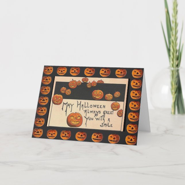 Vintage Smiling Halloween Jack o'Lanterns Card (Front)