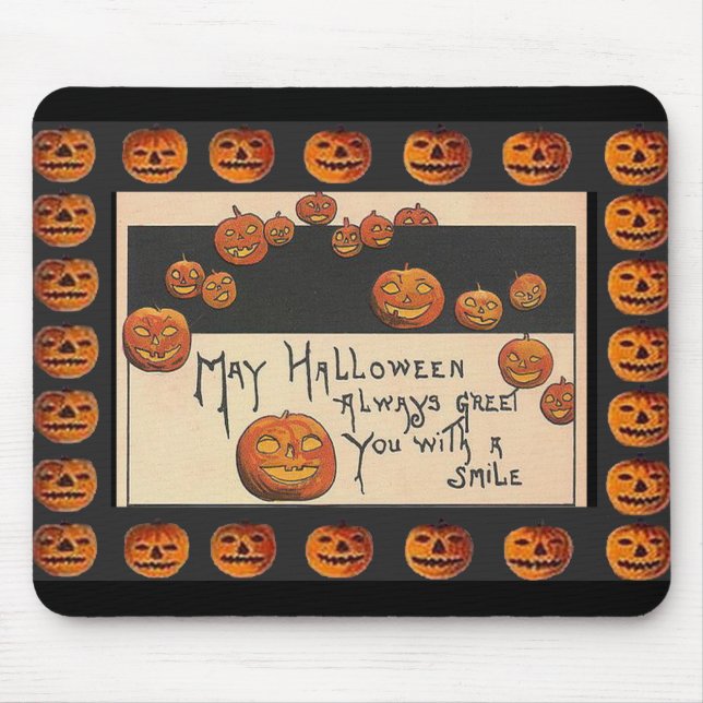Vintage Smiling Halloween Jack o'Lanterns Mouse Pad (Front)