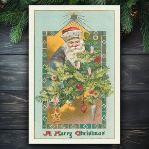 Vintage Smiling Santa, Christmas Tree and Star Tissue Paper