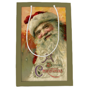Vintage Smiling Santa Personalised Medium Gift Bag