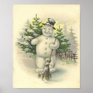 Vintage Smiling Snowman Card Poster