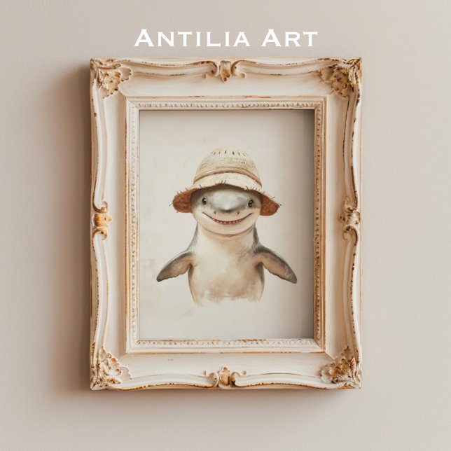 Vintage Smiling White Shark Painting Marine Fish Poster (Creator Uploaded)