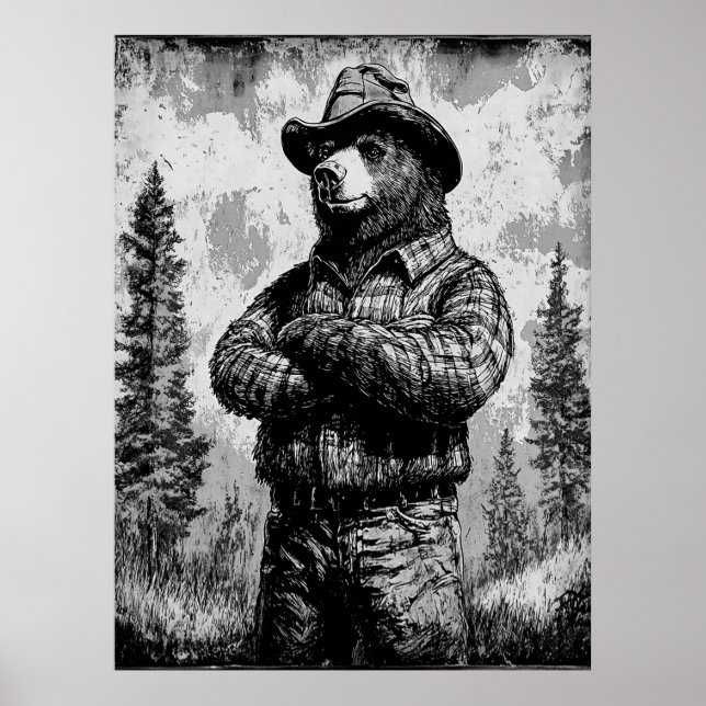 Vintage Smokey the Bear Black and White Poster (Front)