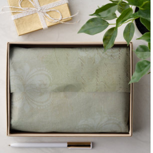 Vintage Smoky Green Faded Handwriting Damask  Tissue Paper