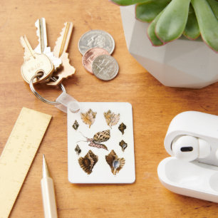 Vintage Snails and Mollusks, Marine Life Organisms Key Ring