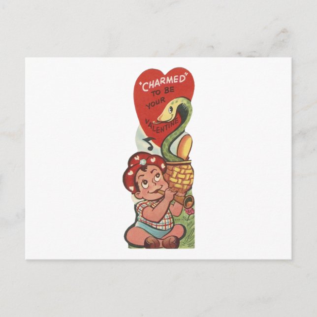 Vintage Snake Charmer Valentine Holiday Postcard (Front)