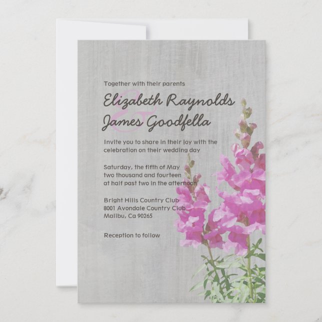 Vintage Snapdragon Wedding Invitations (Front)