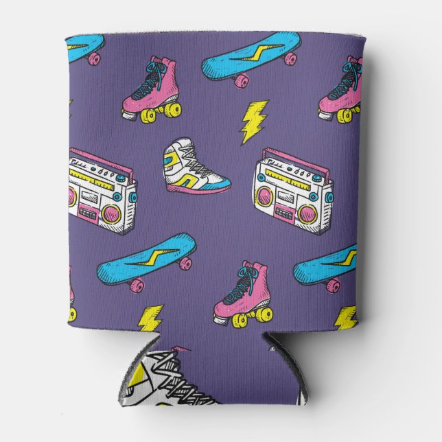 Vintage Sneakers Skateboard Retro Theme Can Cooler (Front)