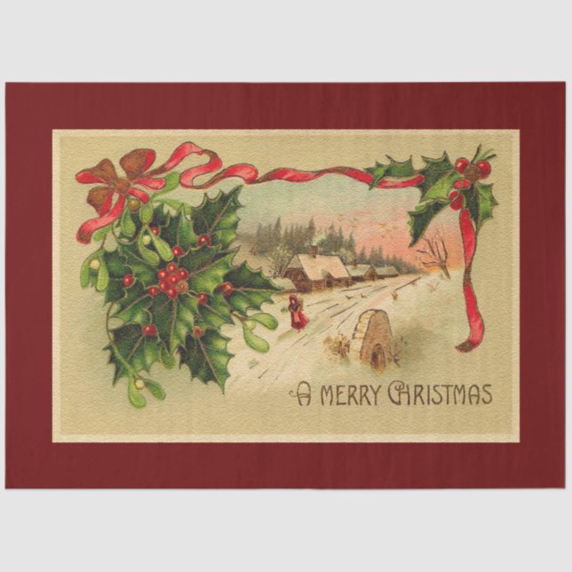 Vintage Snow And Christmas Mistletoe Tissue Paper (Front)
