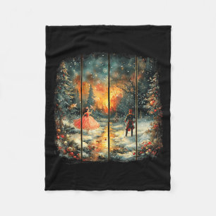 Vintage Snow Globe Nutcracker Christmas Coquette  Fleece Blanket