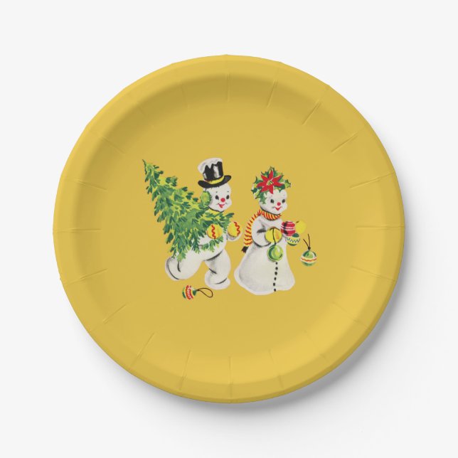 Vintage Snow People Christmas Paper Plate (Front)