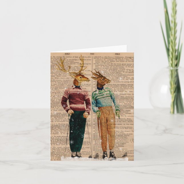 Vintage Snow Ski Deer Dictionary Page Card (Front)