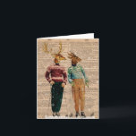 Vintage Snow Ski Deer Dictionary Page Card<br><div class="desc">Vintage dictionary page print of two reindeer in vintage ski wear. Background is from an antique dictionary with added snowflakes. The reindeer illustrations are done in an antique vintage style.</div>
