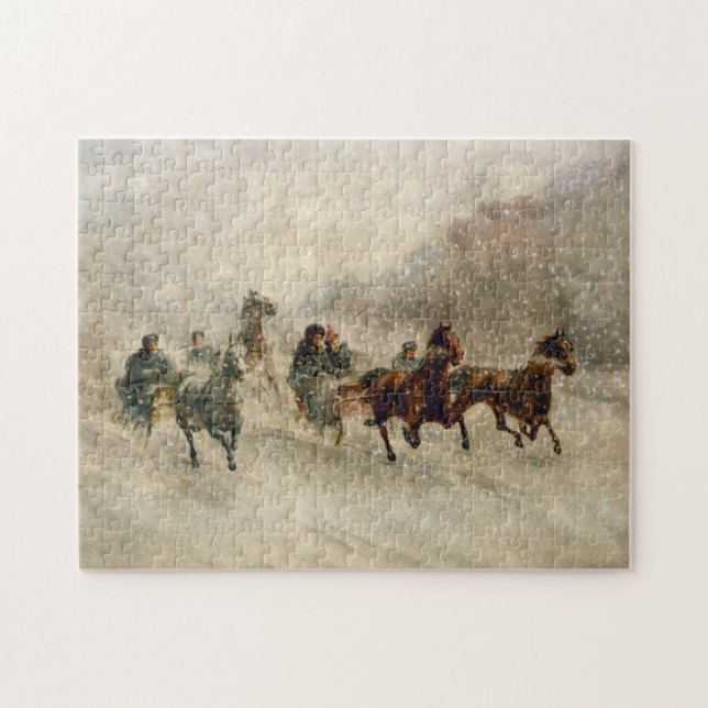 Vintage Snow Sleigh racing Jigsaw Puzzle (Horizontal)