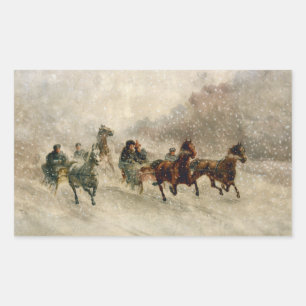 Vintage Snow Sleigh racing Rectangular Sticker