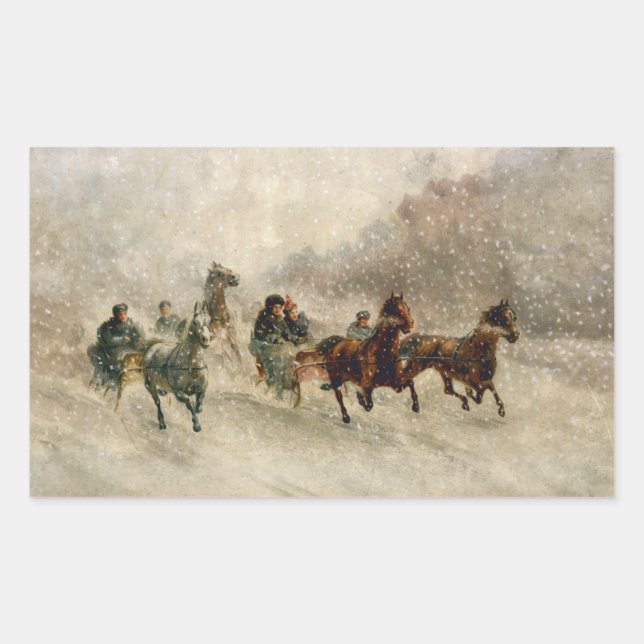 Vintage Snow Sleigh racing Rectangular Sticker (Front)