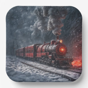 Vintage Snow Train Paper Plate