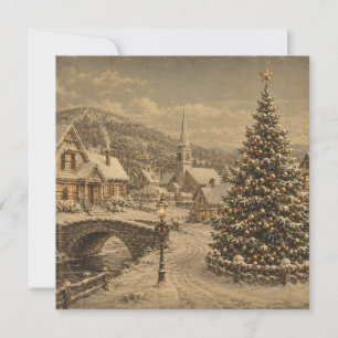 vintage snow village flat card