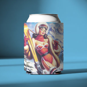 Vintage Snowboard Pin-Up Can Cooler