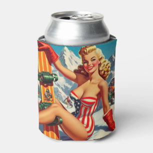 Vintage Snowboard Pin Up Can Cooler