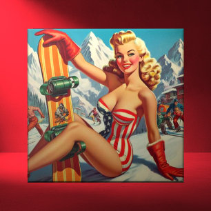 Vintage Snowboard Pin Up Tile