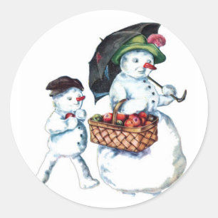 Vintage Snowcouple Christmas Sticker