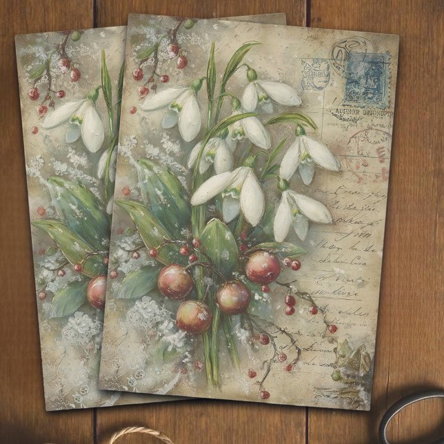 Vintage Snowdrop and Berry Bouquet Decoupage  Tissue Paper (Creator Uploaded)