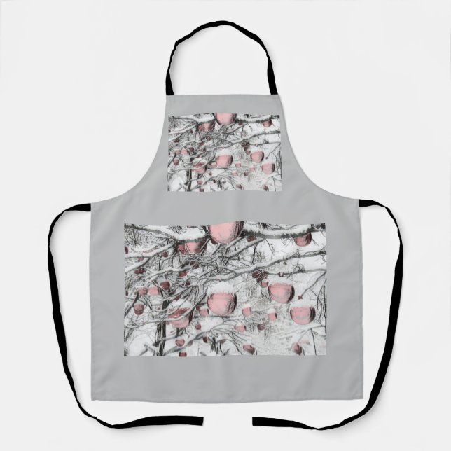 Vintage Snowed Trees with ornaments drawing  Apron (Front)