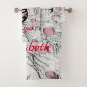 Vintage Snowed Trees with ornaments drawing  Bath Towel Set