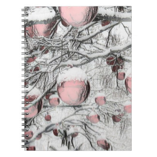 Vintage Snowed Trees with ornaments drawing Noteb Notebook