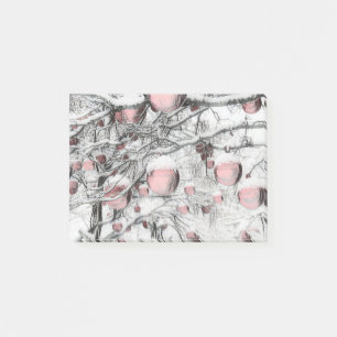 Vintage Snowed Trees with ornaments drawing Post-it Notes