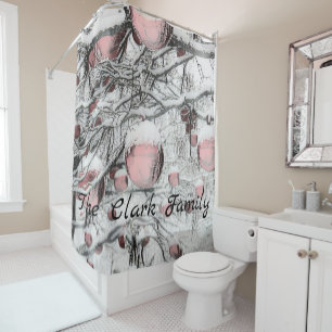 Vintage Snowed Trees with ornaments drawing Shower Curtain
